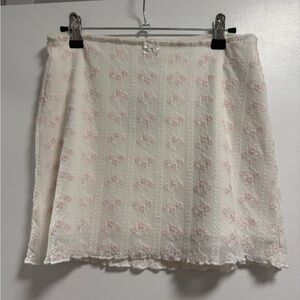 Garage Cream Mini Skirt with Pink Floral Embroidery
